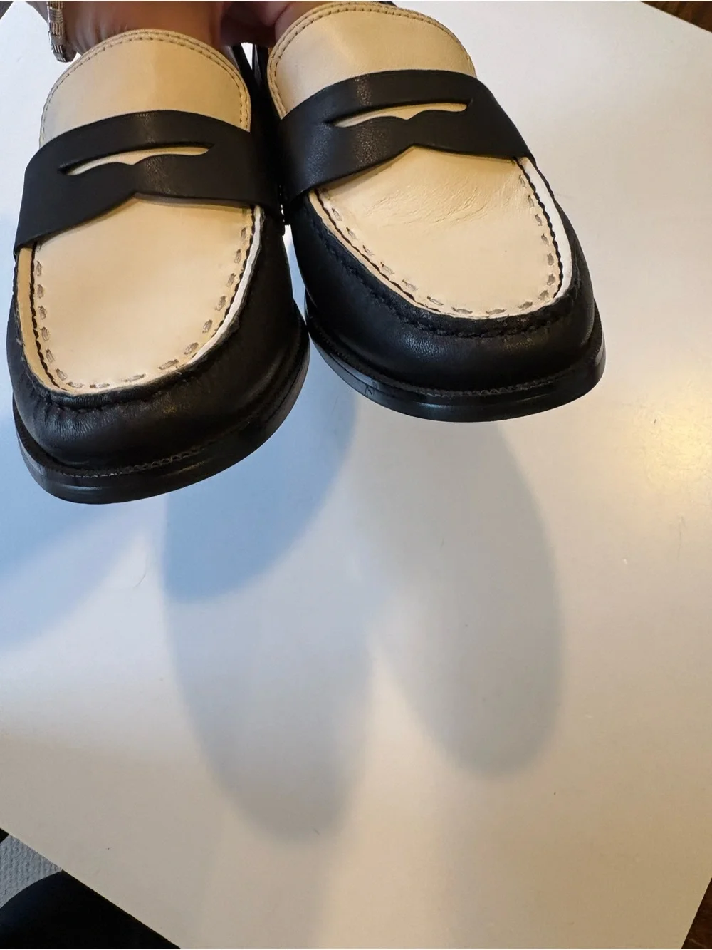 Jack Rogers || Tipson Contrast Penny Loafers Leather Flats Black Ivory 8.5‎